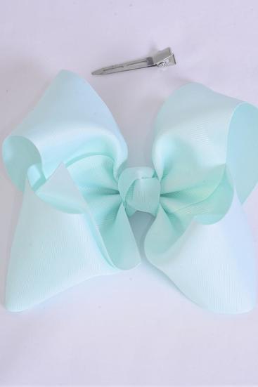 Hair Bow Extra Jumbo Cheer Type Bow Mint Green Grosgrain Bow-tie / 12 pcs Bow = Dozen  Mint Green , Size - 8" x 7" Wide , Alligator Clip , Clip Strip & UPC Code