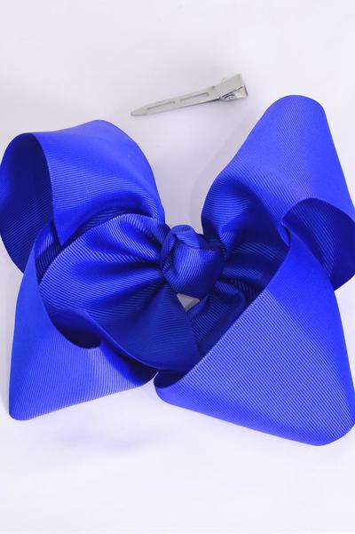 Hair Bow Jumbo Royal Blue Grosgrain Bow-tie / 12 pcs Bow = Dozen Royal Blue , Alligator Clip , Size - 6" x 5" Wide , Clip Strip & UPC Code