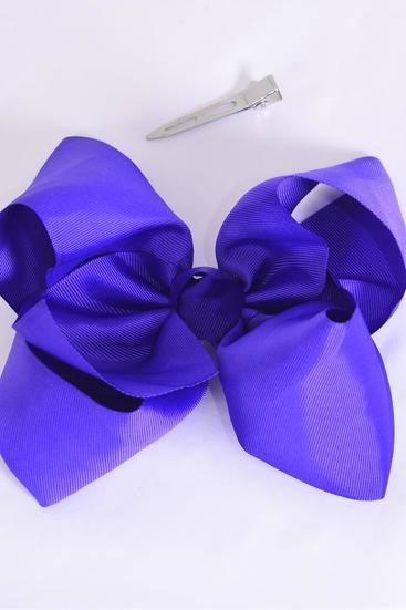 Hair Bow Extra Jumbo Cheer Type Bow Purple Grosgrain Bow-tie /  12 pcs Bow = Dozen  Purple , Alligator Clip , Size - 8" x 7" Wide , Clip Strip & UPC Code