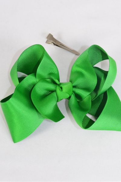 Hair Bow Large Kelly Green Grosgrain Bow-tie / 12 pcs Bow = Dozen  Kelly Green , Alligator Clip , Size - 4" x 3" Wide , Clip Strip & UPC Code