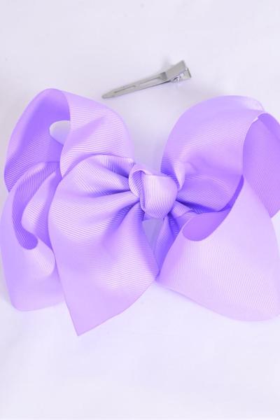 Hair Bow Jumbo Lavender Grosgrain Bow-tie / 12 pcs Bow = Dozen Alligator Clip , Size - 6" x 5" Wide , Clip Strip & UPC Code