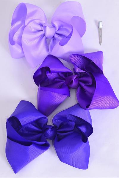Hair Bow Extra Jumbo Cheer Type Bow Purple Mix Grosgrain Bow-tie / 12 pcs Bow = Dozen Alligator Clip , Size-8"x 7" Wide , 4 Purple , 4 Lilac , 4 Lavender Mix , Clip Strip & UPC Code