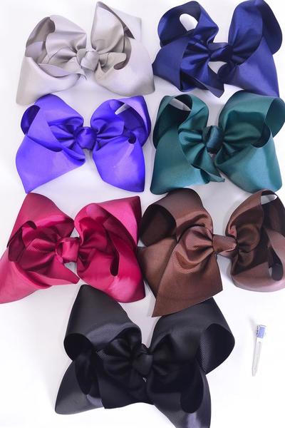 Hair Bow Jumbo Dark Multi Grosgrain Bow-tie / 12 pcs Bow = Dozen Alligator Clip , Size-6"x 5" Wide , Choose Patterns , Clip Strip & UPC Code