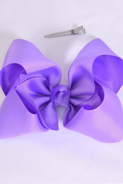 Hair Bow Jumbo Lilac Grosgrain Bow-tie / 12 pcs Bow = Dozen Lilac , Alligator Clip , Size - 6" x 5" Wide , Clip Strip & UPC Code