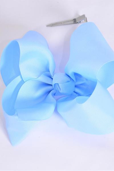 Hair Bow Jumbo Sky Blue Grosgrain Bow-tie / 12 pcs Bow = Dozen  Sky Blue , Alligator Clip , Size-6"x 5" Wide , Clip Strip & UPC Code