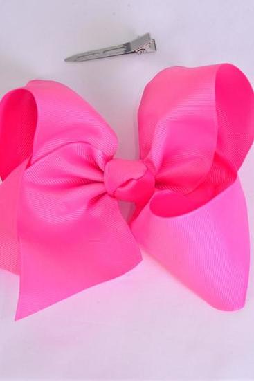 Hair Bow Large Hot Pink Grosgrain Bow-tie/DZ **Hot Pink** Alligator Clip,Size-4"x 3" Wide,Clip Strip & UPC Code