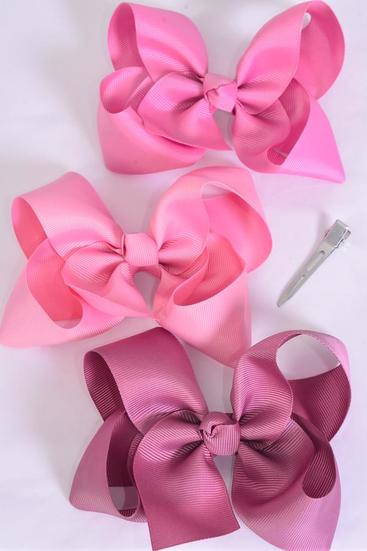 Hair Bow Jumbo Mauve Pink Mix Grosgrain Bow-tie / 12 pcs Bow = Dozen Mauve Pink Mix , Alligator Clip , Size - 6" x 5" Wide , 4 Fantasy Rose , 4 Wild Rose, 4 Rosy Mauve Color Asst , Clip Strip and UPC Code