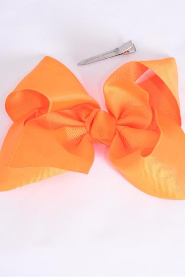 Hair Bow Large Orange Grosgrain Bow-tie / 12 pcs Bow = Dozen Orange , Alligator Clip , Size - 4" x 3" Wide , Clip Strip & UPC Code