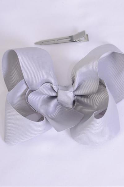 Hair Bow Jumbo Gray Grosgrain Bow-tie /12 pcs Bow = Dozen  Gray , Alligator Clip , Size-  6" x 5" Wide , Clip Strip & UPC Code