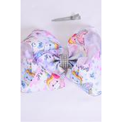 Hair Bow Extra Jumbo Cheer Type Bow Baby Unicorn Pastel Rainbow Grosgrain Bow-tie/DZ **Alligator Clip** Size-8&quot;x 7&quot; Wide,Clip Strip &amp; UPC Code