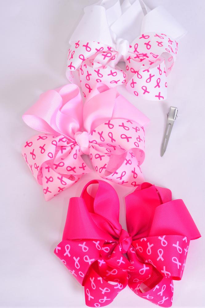 Hair Bow Jumbo Pink Ribbon Grosgrain Bowtie /DZ Alligator Clip, Size6