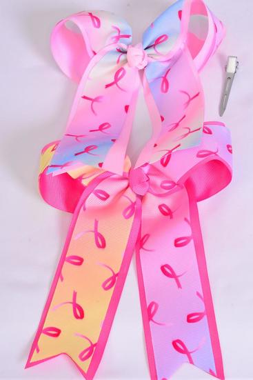 Hair Bow Jumbo Long Tail Tiedye Gradient Double Layered Pink Ribbon Grosgrain Bow-tie/DZ **Alligator Clip** Size-6.5"x 6" Wide,6 of each Pattern Asst,Clip Strip & UPC Code