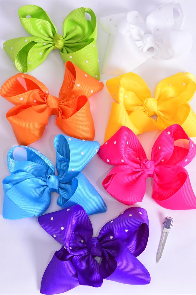 Hair Bow Jumbo Pearl Studded Grosgrain Bowtie Citrus / Dozen Alligator