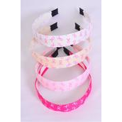 Headband Horseshoe Pink Ribbon Grosgrain Fabric/DZ Size-1&quot; Wide, Color-3 Hot Pink, 3 Baby Pink, 3 Beige, 3 White Asst,Individual Hang Tag &amp; OPP bag &amp; UPC Code,