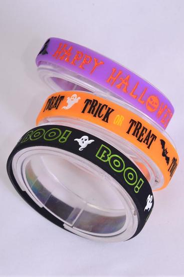 Bracelet Silicone Bracelet Happy Halloween Debossed / 12 pcs = Dozen Slip On , Debossed Color Filled , 4 Of Each Pattern Asst , OPP bag