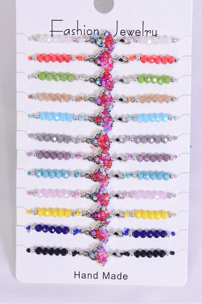 Bracelet Ballerina Ballet Indian Beads Glass Crystal Multi / 12 pcs = Dozen Pull-String , Adjustable , 12 Color Asst , Hang tag & OPP Bag & UPC Code , 1 Dozen per Card