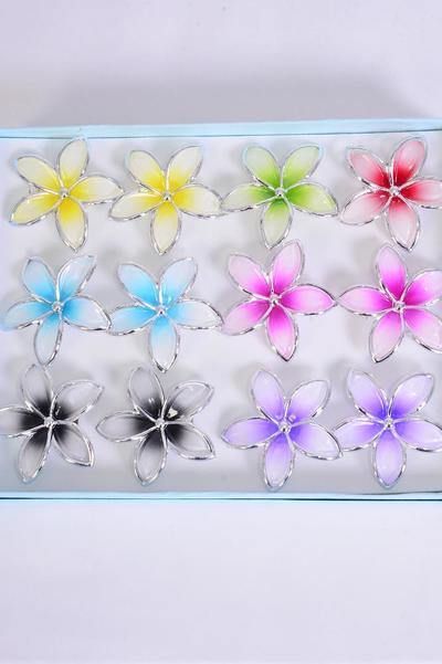 Rings Poly Flower Gradient Pastel Color Asst / 12 pcs = Dozen Adjustable , Flower Size-2" Wide , 2 Fuchsia , 2 Purple , 2 Yellow , 2 Blue , 2 Black , 1 Red , 1 Lime Color Mix