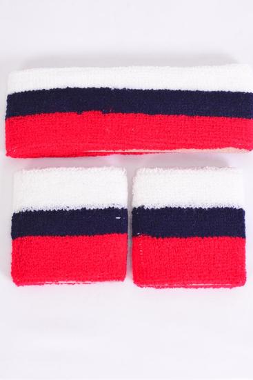 Terry Elastic Sweatband Wrist Band Sets / 12 sets = Dozen Headband - 2" , Wrist band - 2.5" Wide , Individual OPP Bag