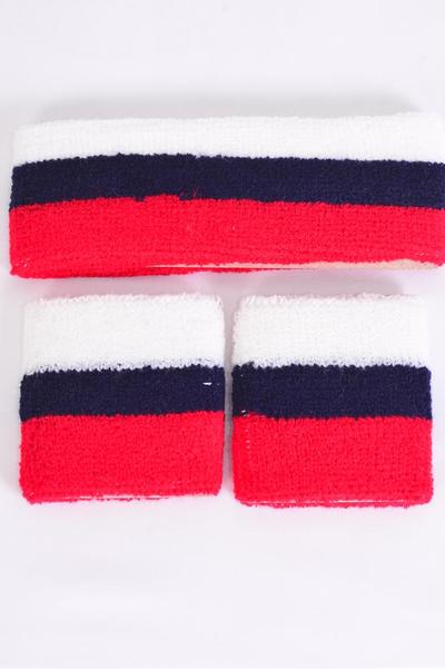 Terry Elastic Sweatband & Wrist Band Sets / 12 sets = Dozen  Headband-2" , Wrist band -2.5" Wide , Individual OPP Bag