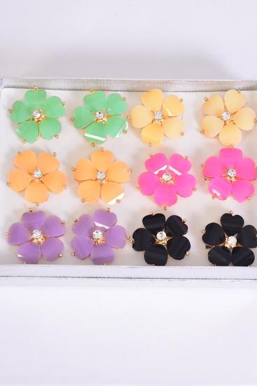 Rings Acrylic Flower Adjustable / 12 pcs = Dozen Adjustable , Flower Size-1.25" Wide , 2 Black , 2 Pink , 2 Lavender , 2 Ivory , 2 Green , 1 Yellow , 1 Peach Color Asst.