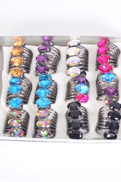 Rings Spiral Band Oval Iridescent Glass Cut Dark Multi / 12 pcs = Dozen Face Size - 1.5" x 0.5" Wide , 2 Multi , 2 Black , 2 Blue , 2 AB Clear , 1 Fuchsia , 1 Purple , 1 Clear ,1 Champagne Color Asst