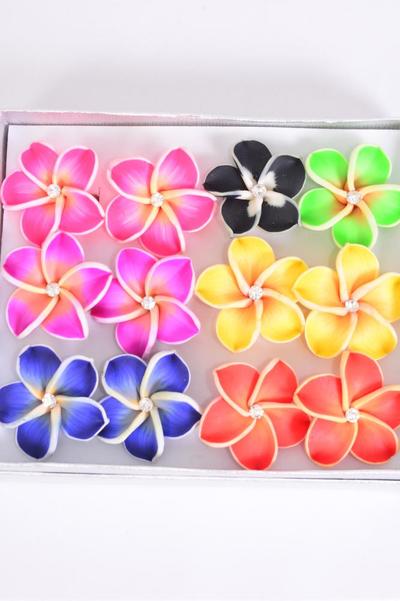 Rings Paint Flower Aloha Multi / 12 pcs = Dozen Adjustable , Flower Size - 1" Wide , 2 Fuchsia , 2 Hot Pink, 2 Blue , 2 Orange , 2 Yellow , 1 Black , 1 Lime green Color Asst