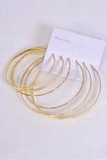 Earrings 3 pair Metal Hoop Mix Gold / 36 pair = Dozen Post , Size - 2.25"  2.5"  2.75" Size Mix , Earring Card & OPP Bag & UPC Code , 12 card = Dozen