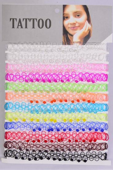 Necklace Choker Multi Gothic Tattoo Henna Necklace / 12 pcs = Dozen Stretch , Pr Color Asst , Display Card & OPP Bag & UPC Code