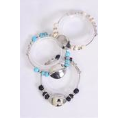 Bracelet Semiprecious Stone W Silver Block Stretch/DZ **Stretch** 4 Black,4 Ivory,4 Turquoise Asst, Hang Tag & Opp Bag & UPC Code