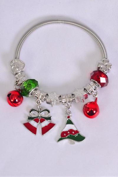 Charm Bracelet XMAS Enamel Bell & Tree Jingle bell Charm / 12 pcs = Dozen Hang Tag & Opp Bag & UPC Code