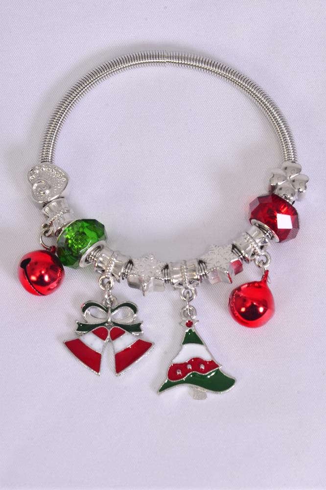 ARATLENCH Christmas Jingle Bell Bracelet Colorful Bow Snowman Xmas Tree Beaded Chram Stretch Bracelet Novelty Christmas Festival Holiday Jingle Bells Bracelets Set For Women