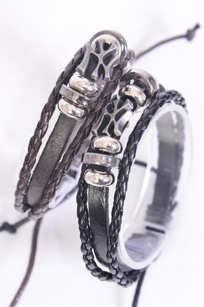 Bracelet Real Leather Band NY 3 Strand Leathers Adjustable / 12 pcs = Dozen  Unisex , Adjustable , Hang Tag OPP Bag & UPC Code , Choose Colors