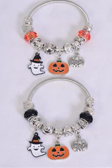 Charm Bracelet Halloween Happy Pumpkin Ghost Charms/DZ 6 Of Each Pattern Asst, Hang Tag & Opp Bag & UPC Code