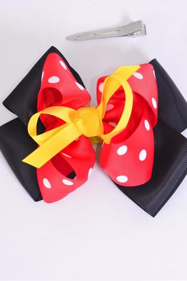 Hair Bow Jumbo Double Layered Polka dots Grosgrain Bow-tie / 12 pcs Bow = Dozen  Alligator Clip , Size-6"x 5" Wide , Clip Strip & UPC Code