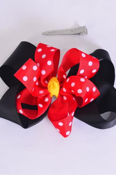 Hair Bow Jumbo Double Layered Polka dots Grosgrain Bow-tie / 12 pcs Bow = Dozen  Alligator Clip , Size-6"x 5" Wide , Clip Strip & UPC Code