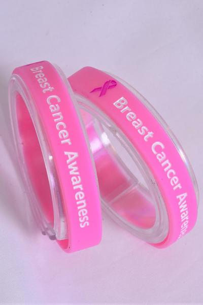 Silicone Bracelet Debossed Breast Cancer Awareness / 12 pcs = Dozen Slip On , OPP bag & UPC Code