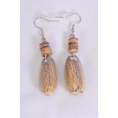 Earrings Real Seashell Coconut Shell Mix/DZ **Fish Hook** Size-1.75"x 1" Wide,Earring Card & OPP Bag & UPC Code