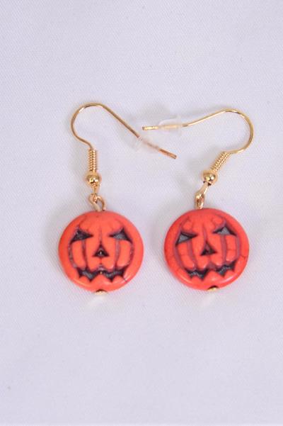 Earrings Pumpkin Halloween Semiprecious Stone / 12 pair = Dozen match 25707 or 25813 Fish Hook , Size-0.75" Wide , Earring Card & OPP Bag & UPC Code