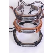 Bracelet Real Leather Band Courageous/DZ **Courageous** Unisex,Adjustable,4 of each Pattern Mix,Individual Hang tag & OPP Bag & UPC Code