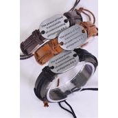 Bracelet Real Leather Band The peace of God  transcends all understanding/DZ **Unisex** Adjustable,4 of each Color Mix,Hang tag & OPP Bag & UPC Code