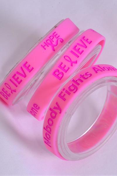 Silicone Bracelet Debossed Breast Cancer Awareness / 12 pcs = Dozen Slip On , OPP bag & UPC Code