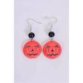 Earrings Pumpkin Halloween Semiprecious Stone/DZ match match 25707 or 25813 **Fish Hook** Size-1.25&quot;x 1&quot; Wide,Earring Card &amp; OPP Bag &amp; UPC Code