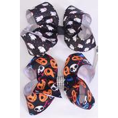 Hair Bow Jumbo Halloween Cute Ghost Skull Mix Grosgrain Bow-tie/DZ Alligator Clip, Size-6&quot;x 5&quot; Wide, 6 Of each Pattern Mix, Clip Strip &amp; UPC Code