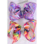 Hair Bow Jumbo Water Color Grosgrain Bow-tie/DZ Alligator Clip,Size-6"x 5" Wide,6 of each Pattern Asst,Clip Strip & UPC Code