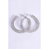 Earrings Loop Silver Clear Stone/DZ **Clear** Post,Size-1.75&quot; Wide,Earring Card &amp; OPP Bag &amp; UPC Code