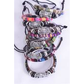 Bracelet Leather Owl &amp; Macrame Wrap Mix Adjustable/DZ **Unisex** Adjustable,2 of each Color Mix,Hang tag &amp; OPP Bag &amp; UPC Code