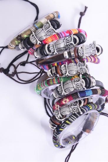 Bracelet Leather Owl & Macrame Wrap Mix Adjustable/DZ **Unisex** Adjustable,2 of each Color Mix,Hang tag & OPP Bag & UPC Code