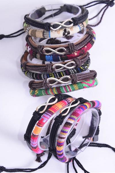 Bracelet Leather Infinity Symbol Aztec Macrame Wrap Mix Adjustable / 12 pcs = Dozen Unisex , Adjustable , 2 of each Color Mix , Individual Hang tag & OPP Bag & UPC Code