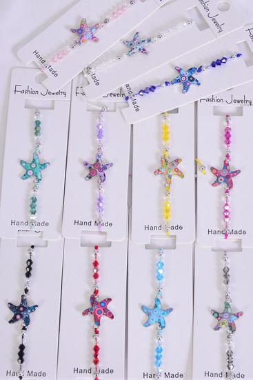 Bracelet Enamel Starfish Multi / 12 pcs = Dozen match 01009 Pull-String , Adjustable , Individual Hang tag & OPP Bag & UPC Code