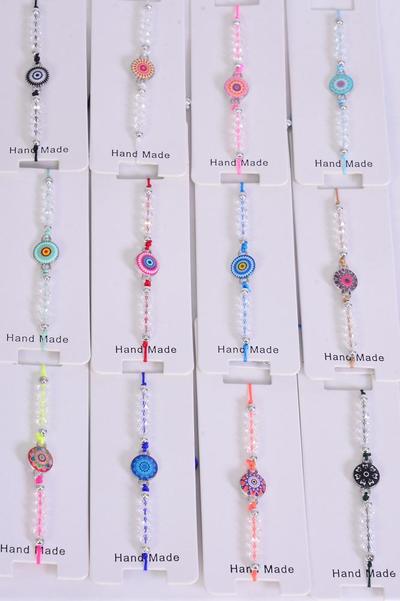 Bracelet Enamel Aztec Mandala Multi / 12 pcs = Dozen Pull-String , Adjustable , Individual Hang tag & OPP Bag & UPC Code